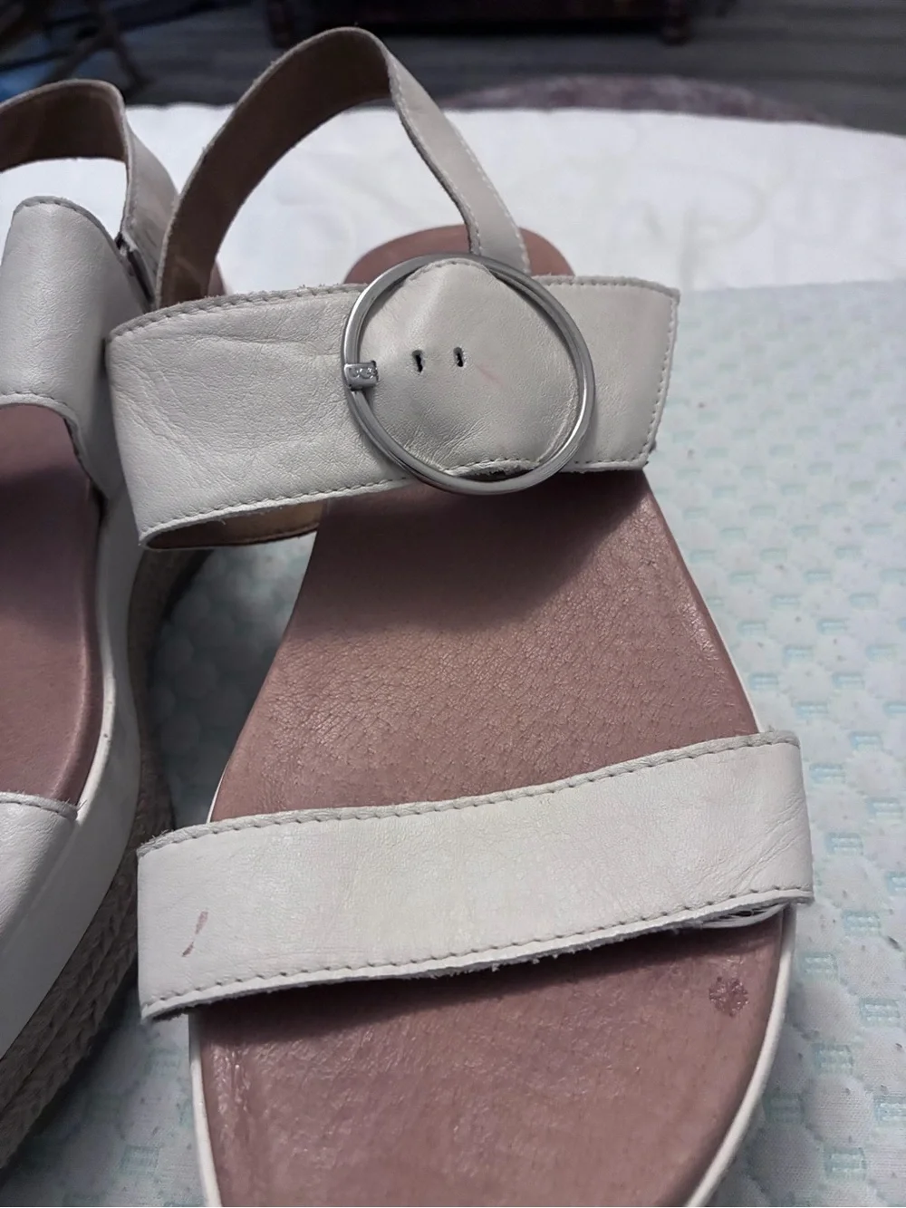 UGG Women White April Espadrille Wedge Platform Buckle Sandals sz 42 $80
